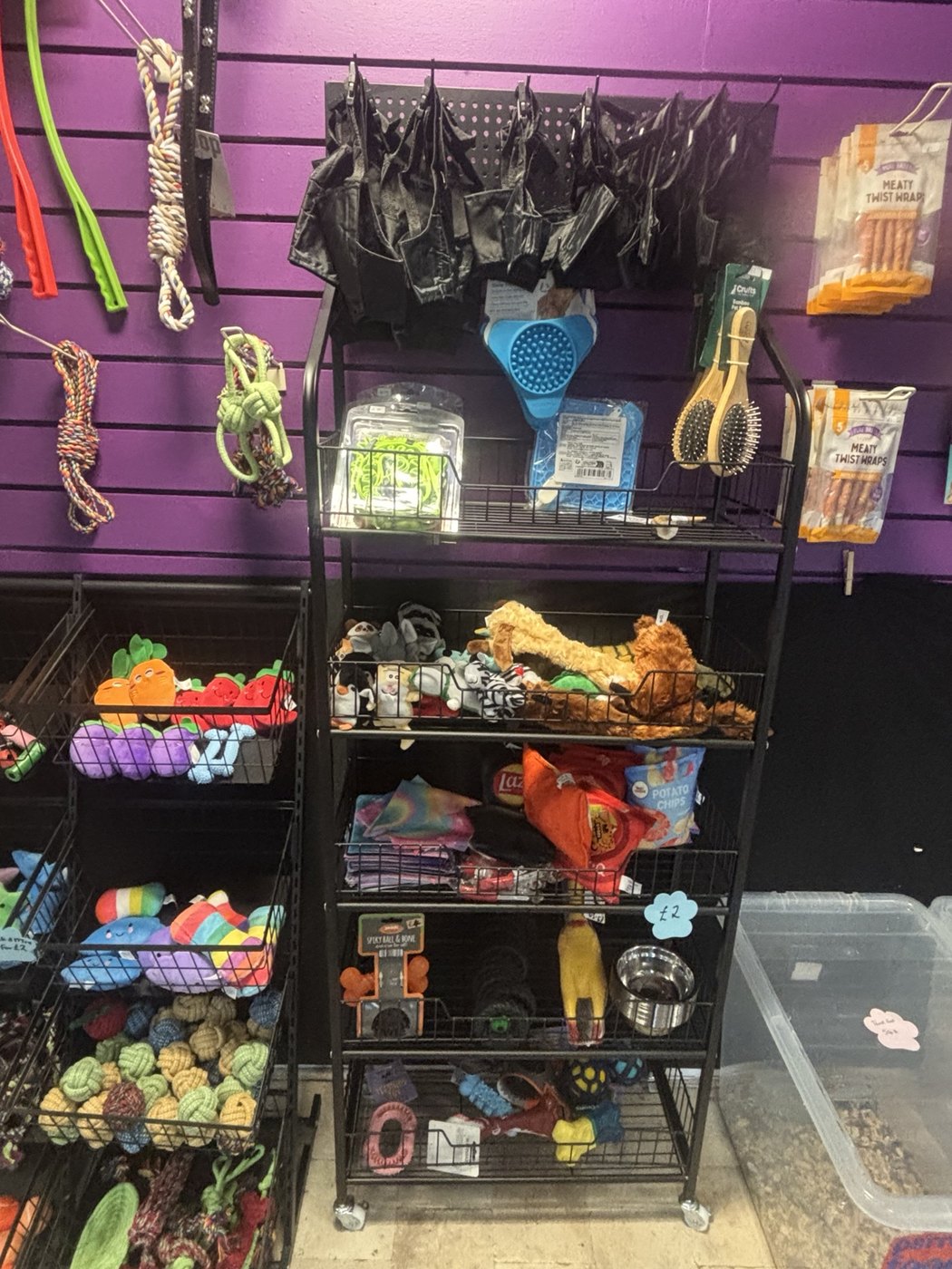 Dog toys, treats, grooming products and accessories on display at WLD Pet Shop